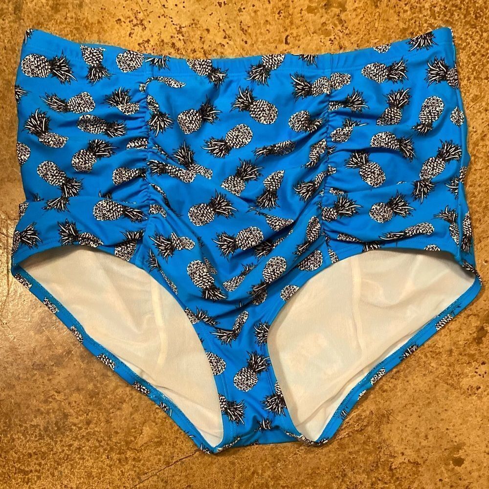 TORRID BLUE pineapple print RUCHED HIGH WAIST SWIM BOTTOMS